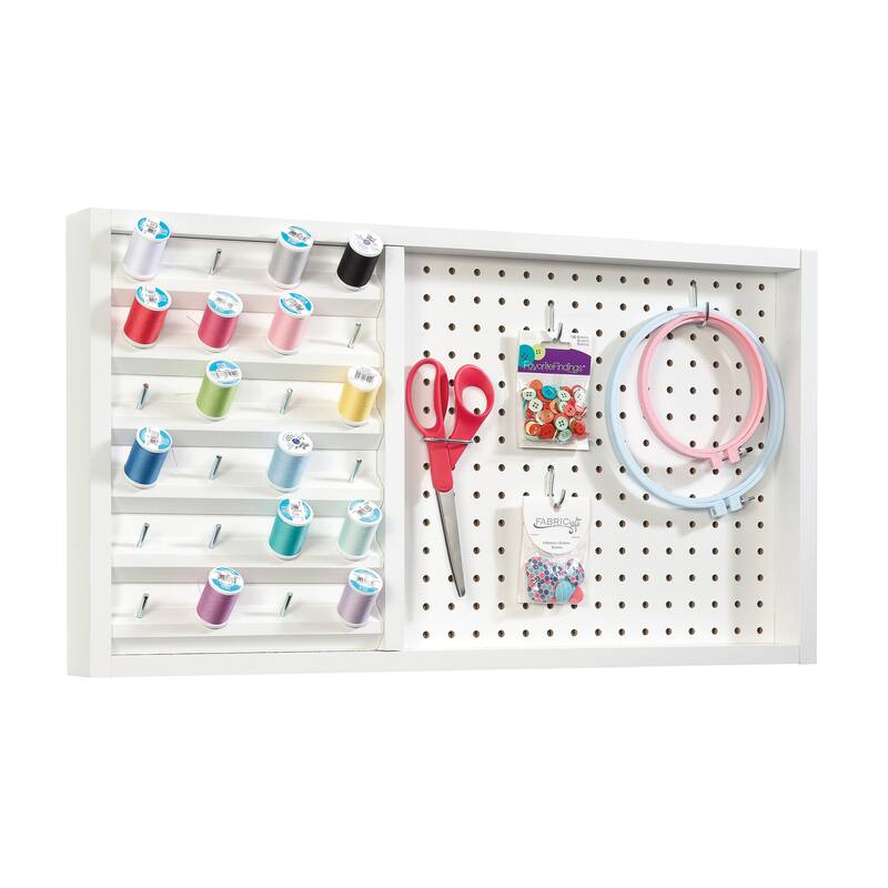 Wood Wall-Mounted Pegboard with Storage, White - 27.95" W x 2.52" D x 15.28" H