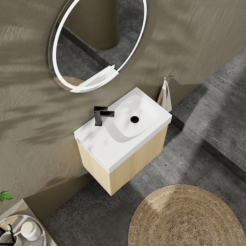 24 in. W x 14 in. D x 21 in. H Single Sink Wall Mounted Bath Vanity with White Ceramic Top - 24" x 14"