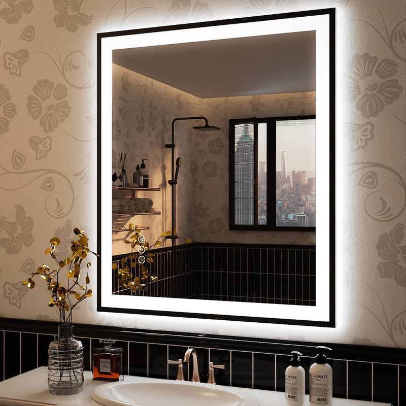 KIOTEE Black Frame LED Bathroom Vanity Mirror with 3 Years Warranty - 36x30