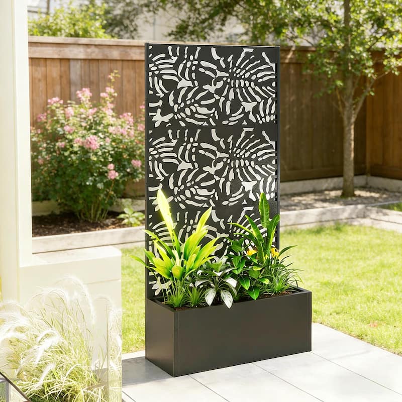 Trellis Screen Planter Box with Drainage for Vegetables, Flowers Vines