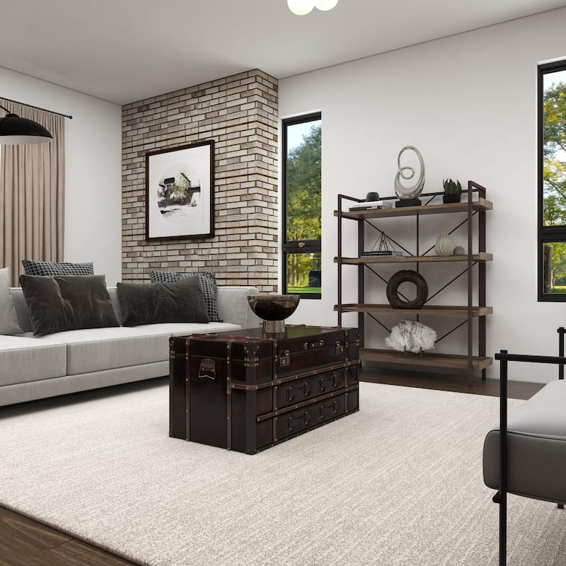 Brown Faux Leather Vintage Faux Leather 2 Drawer Living Room Coffee Table with Buckle Hinged Top