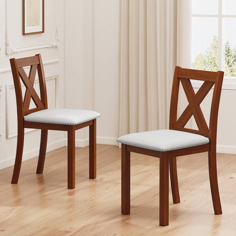 Gymax Wooden Dining Chair Set of 2 w/Acacia Wood Legs Padded Seat