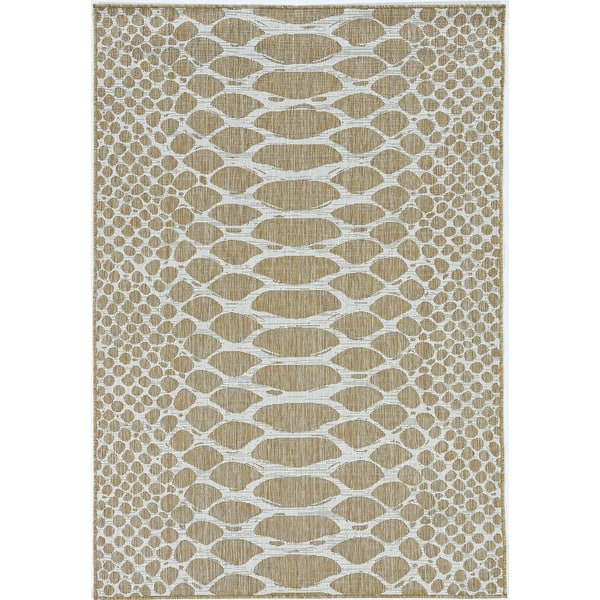 3'X4' Ivory Machine Woven Uv Treated Snake Print Indoor Outdoor Accent Rug 3'X4' Ivory Machine Woven Uv Treated Snake Print Indoor Outdoor Accent Rug