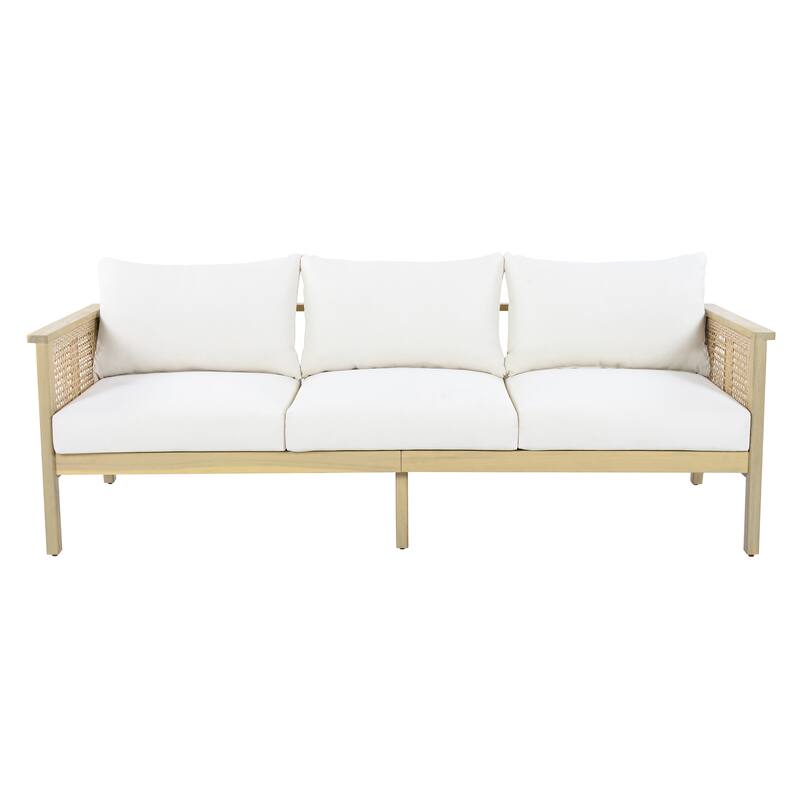 Christopher Knight Home - Modern 5-Piece Outdoor Acacia Wood and Wicker Conversation Set with Removable Cushions & Coffee Table