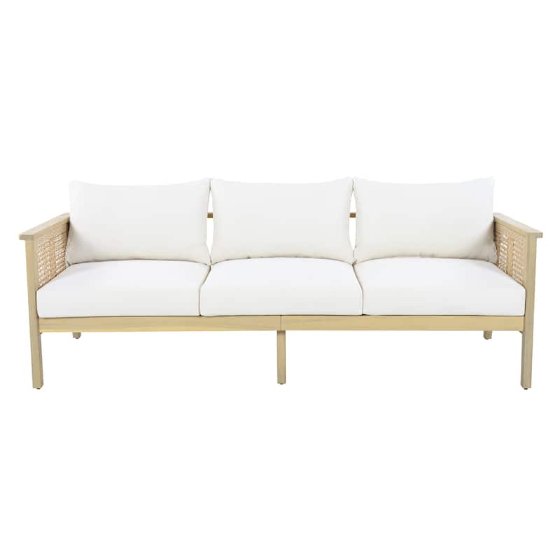 Christopher Knight Home - Nordic Modern Outdoor Acacia Wood & Wicker 3-Seater Sofa with Waterproof Cushions