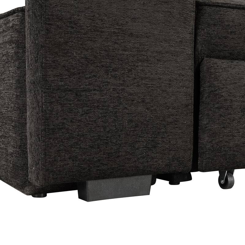 104" Modern L-Shape 3 Seat Reversible Sectional Couch, Pull Out Sleeper Sofa with Storage Chaise and 2 Stools