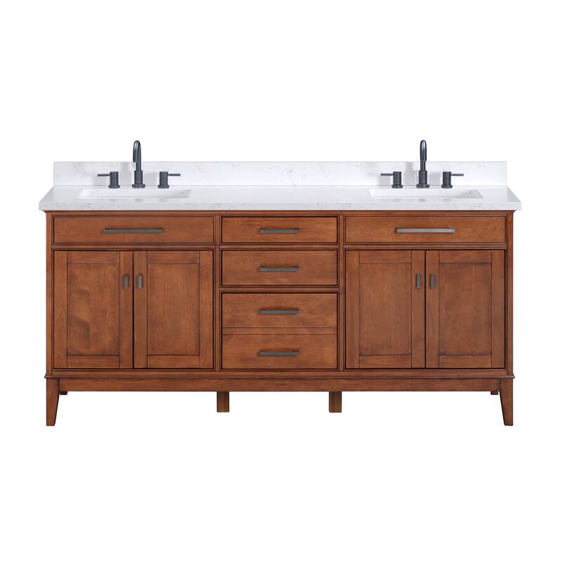 Madison 72 in. Double Sink Bathroom Vanity with Engineered Stone Top - 73" x 22"D x 35"H