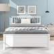 preview thumbnail 3 of 5, White Full Size Platform Bed with Slatted Headboard, Footboard, and Attached Nightstand, Provides Elegant Solution