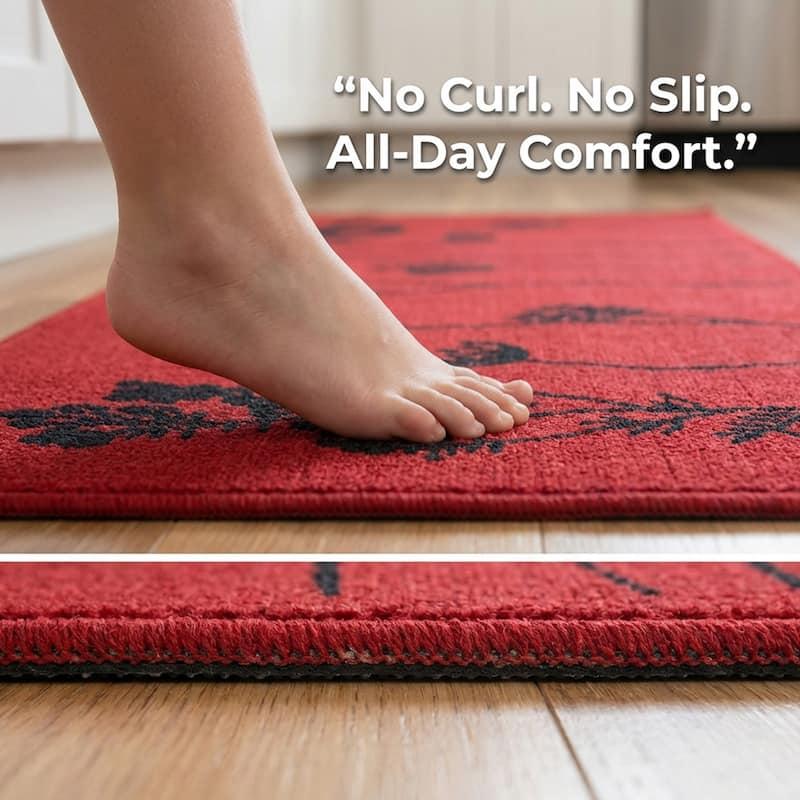 Wool Effect Wildflowers Kitchen Mat or Runner Rug