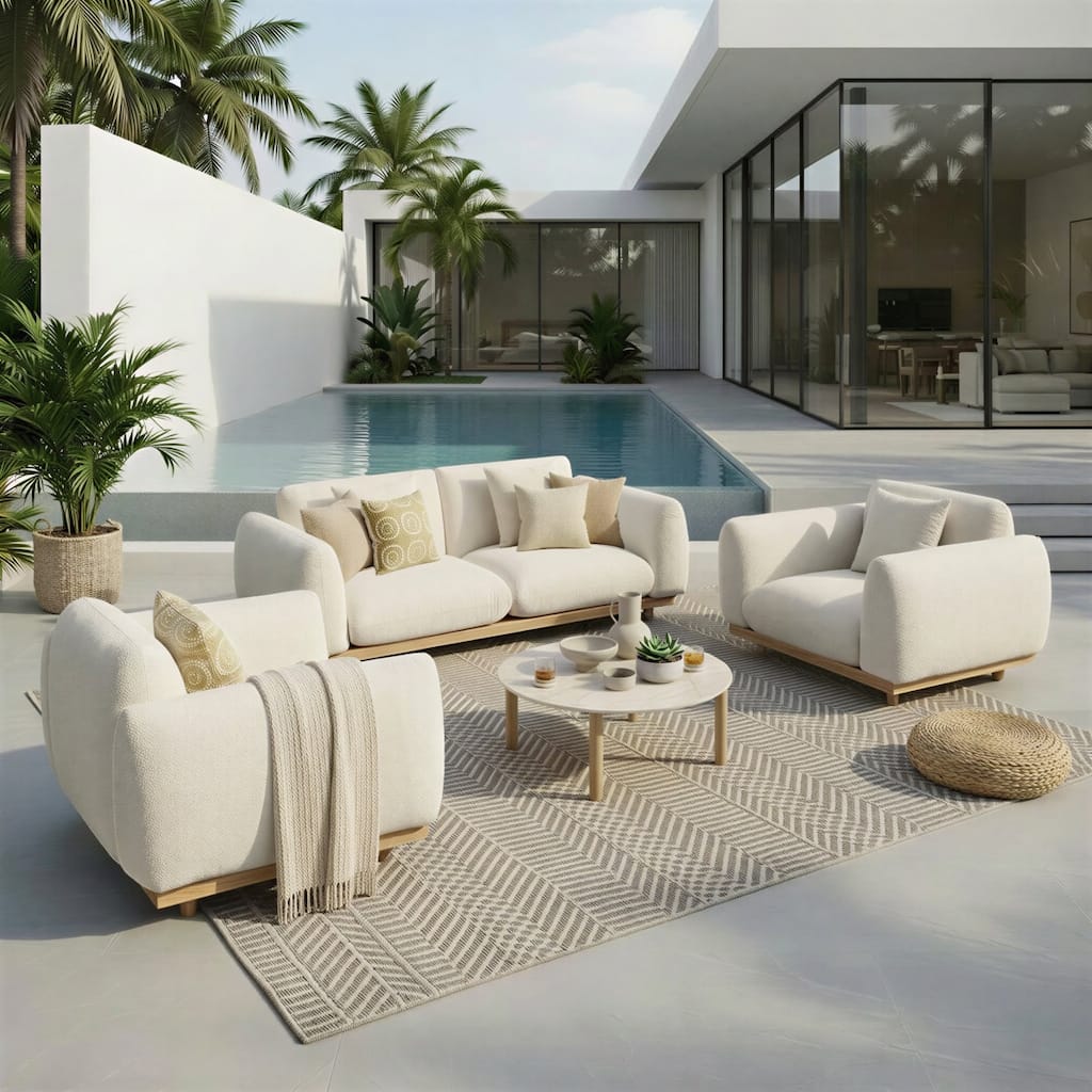 Serena 4-Piece Outdoor Boucle Conversation Set with Coffee Table