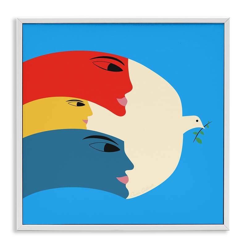 Stupell Peaceful Dove with Faces Framed Giclee Art Design By Carrie Cantwell - 24 x 24 - White