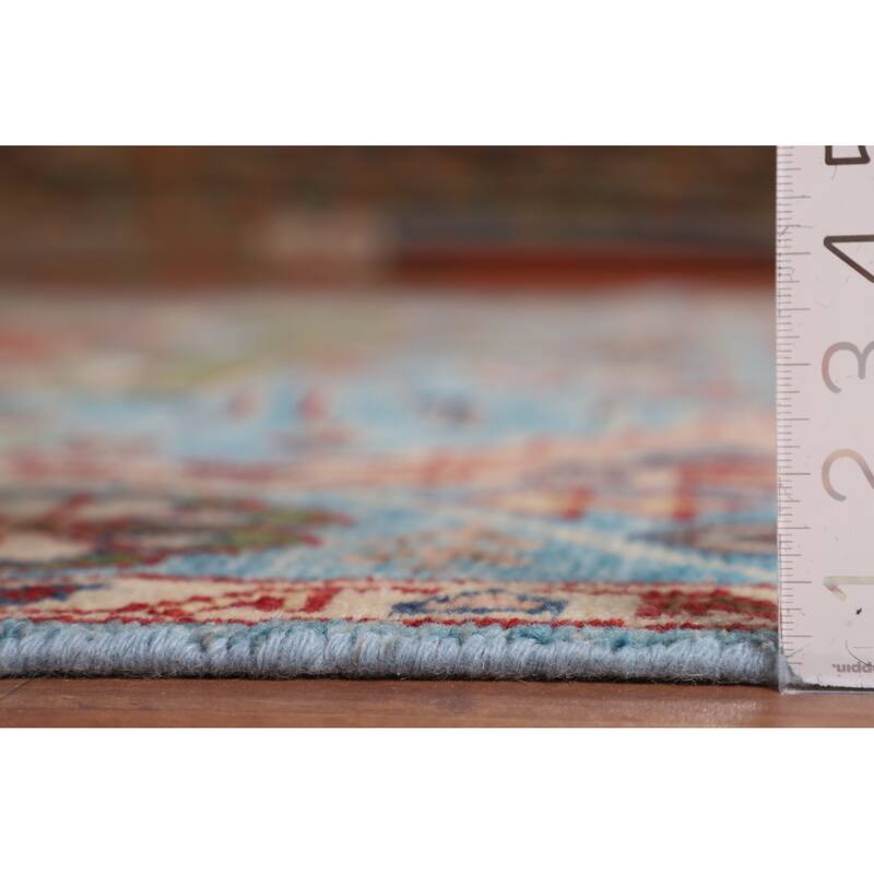 Blue Geometric Heriz Serapi Area Rug Hand-Knotted Wool Carpet - 8'10"x 11'10"