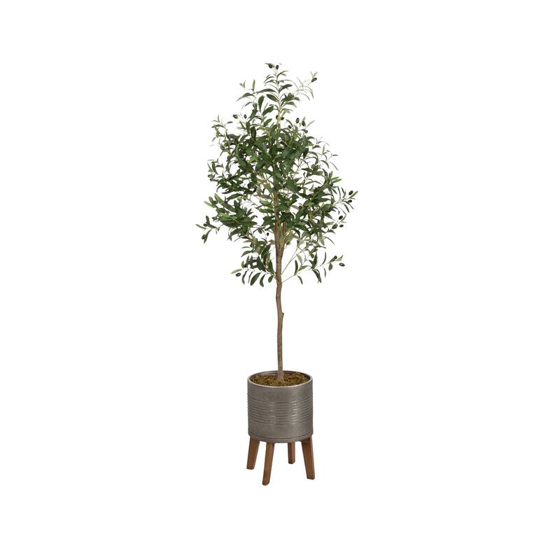 Kate and Laurel Oliveira Faux Olive Tree - 5.5ft - Pewter/Rustic Brown