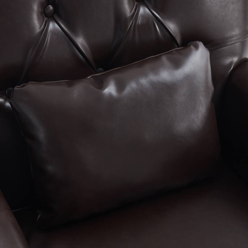 HUIMO Arm Chair Upholstered Button Tufted Accent Chair with Lumbar Pillow Beige/ Grey/ Light Blue/Brown