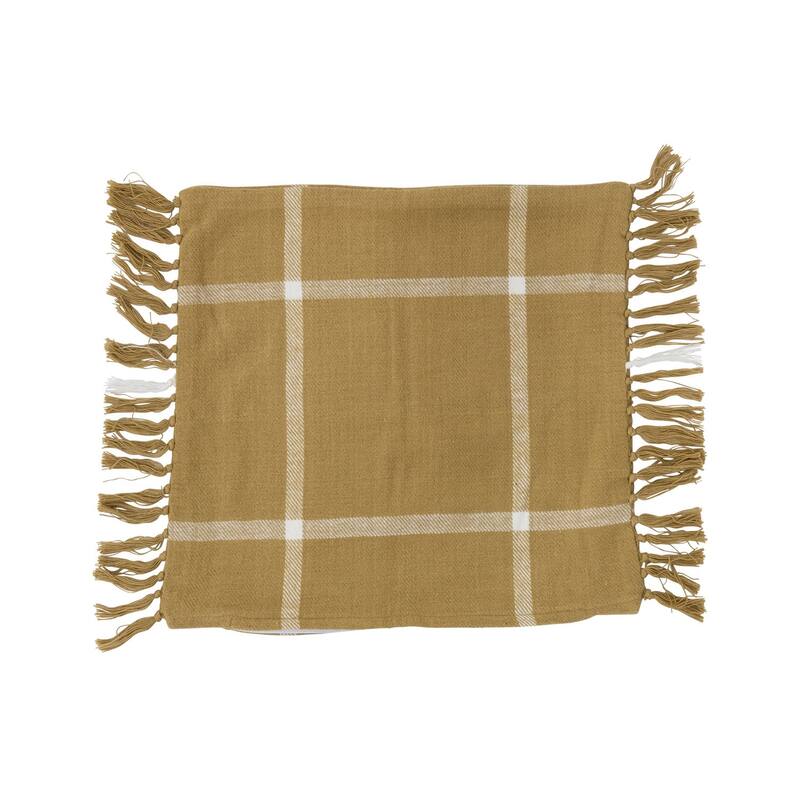 Cotton Flannel Plaid Pillow with Fringe