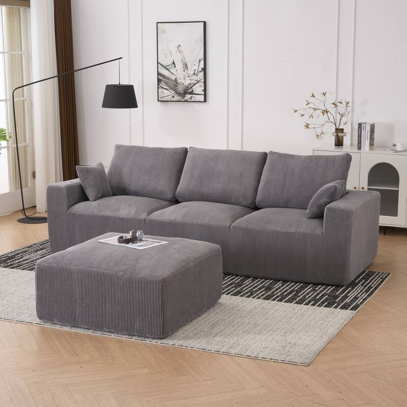 113" Corduroy Modular Sectional Sofa with Extra-Wide Seat Cushion and Ottoman
