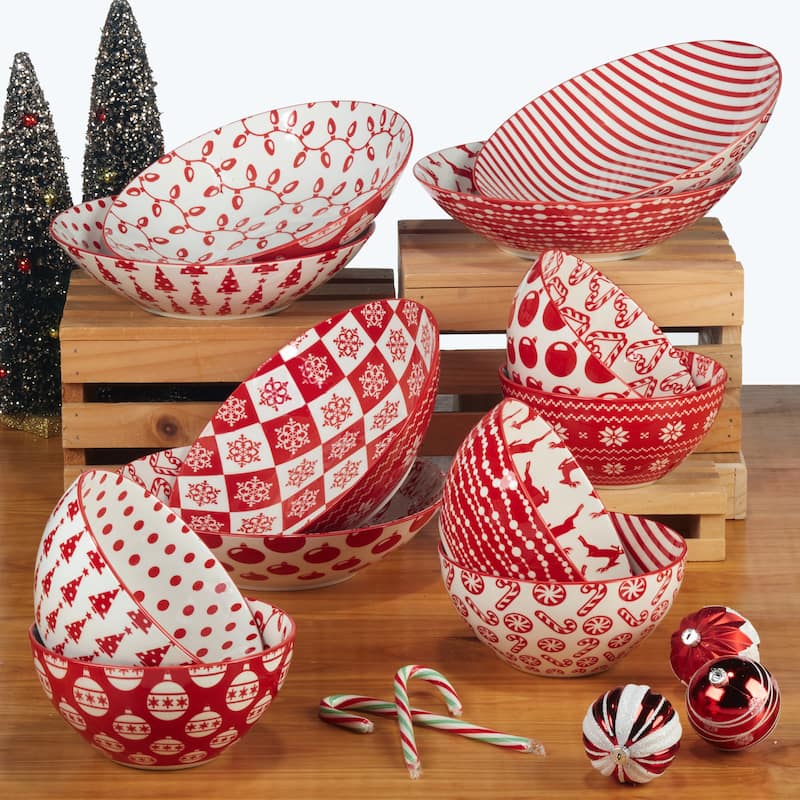 Certified International Peppermint Candy 40 oz. Soup Bowls, Set of 6 Assorted Designs - 40 oz.