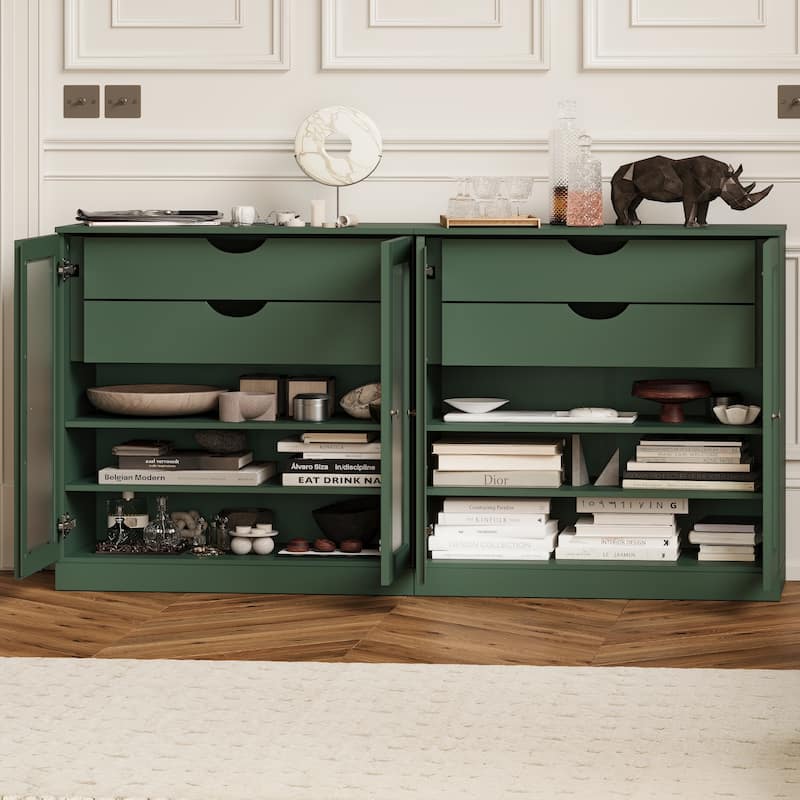 Palace Imports 100% Solid Wood 64" Sideboard with Frosted Glass Doors, 4-Drawers and Adjustable Shelves