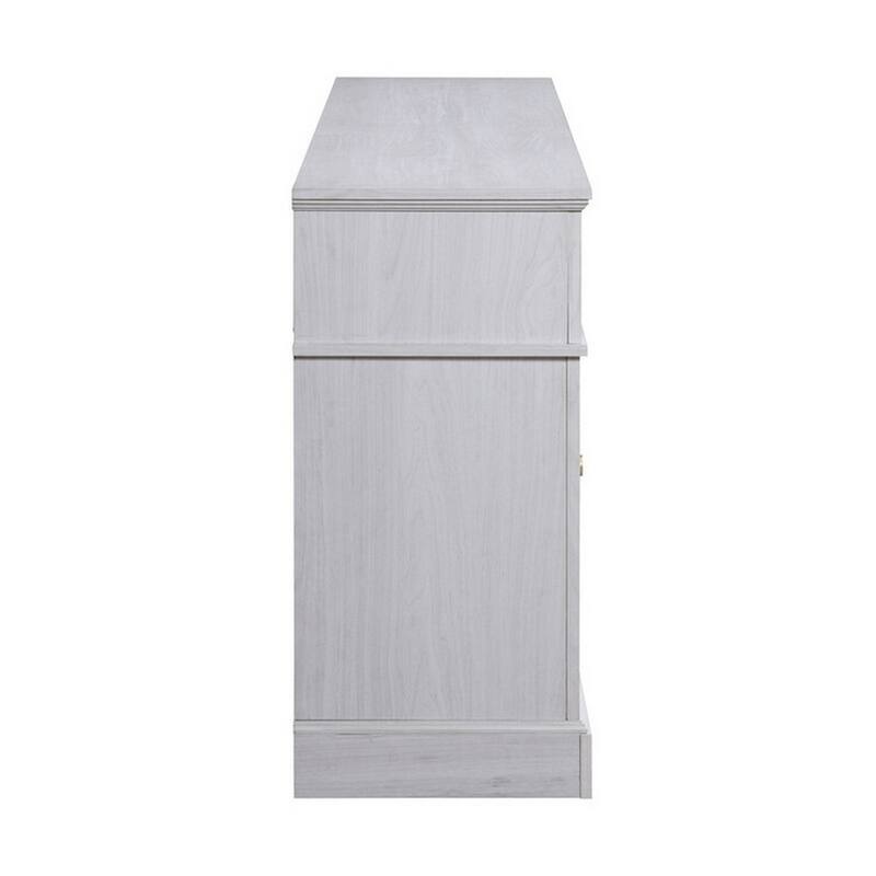 Cier 70 Inch TV Console with LED Fireplace Heater, Plinth Base, White, Gold