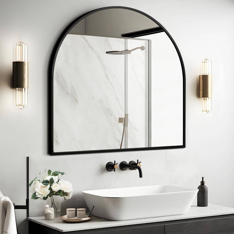 Arch Bathroom Wall Mirror Large Metal Frame Wall Mounted Mirror for Bedroom Living Room Dresser Entryway Decor