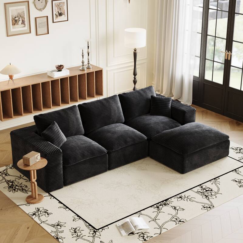 108" Cloud Sectional Couch with L-Shape Chaise, Left-right interchangeable, Modular Sofa with Deep Seat, Upholstered Couches - Black