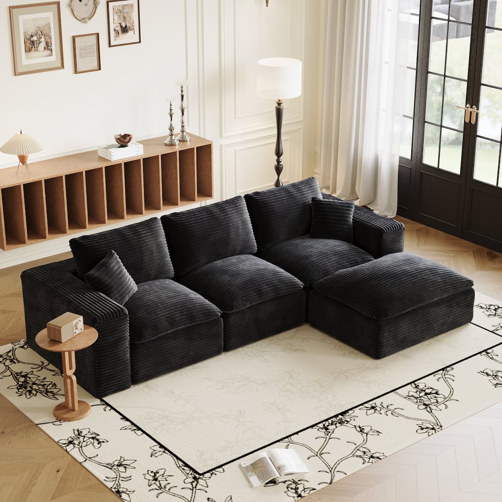 108-inch L-Shape Modular Sofa with Chaise, Deep Seat, Soft Plush Corduroy Fabric, No Assembly Required