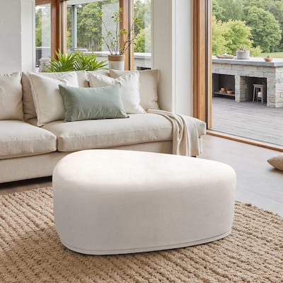 43" Rounded Triangle Upholstered Ottoman, Oversize Fabric Ottoman Footstool