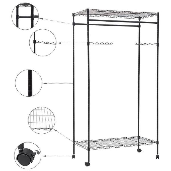 Shop Costway Garment Rack Double Hanging Clothes Rail Rolling Adjustable Overstock 20476043