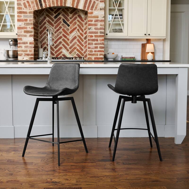 Maven Lane Victor Metal & Vegan Leather Kitchen Dining Stool