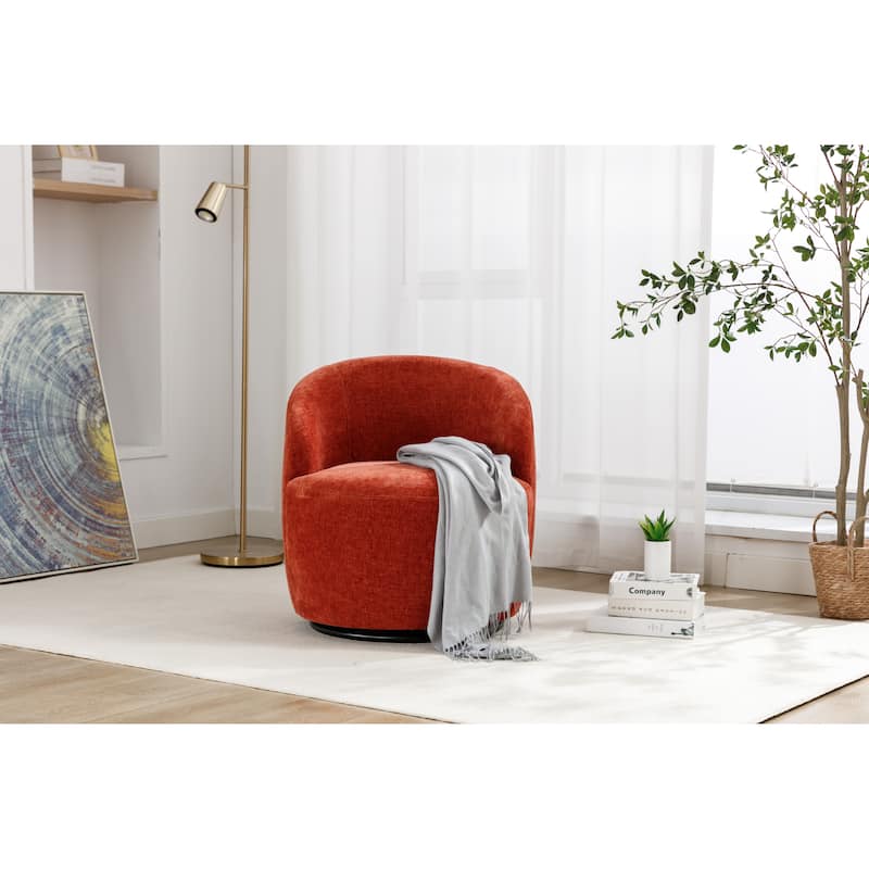 Orange Chenille 25.6" Swivel Barrel Chair with Black Coating