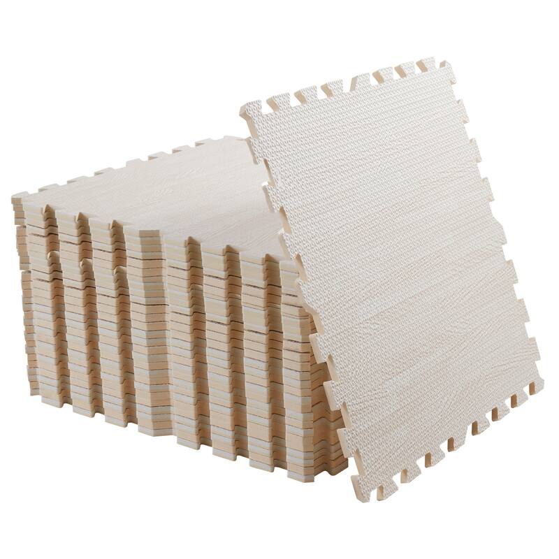 12 Tiles Interlocking Foam Floor Mats Wood Grain