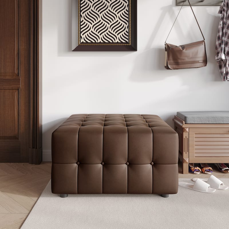 CraftPorch Elegance Button-Tufted PU Upholstered Ottoman