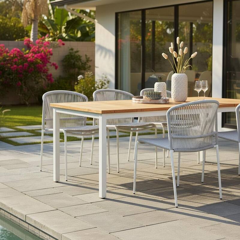 Valle 2-Piece Light Grey Rope Patio Stackable Armless Dining Chair Set - N/A - Grey