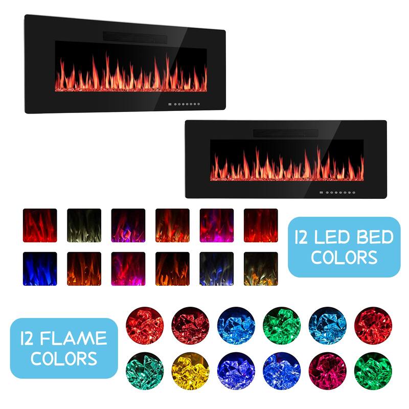 Electric Fireplace Insert, 750/1500W Electric Heater, Adjustable Flame Color, Remote Control, Timer