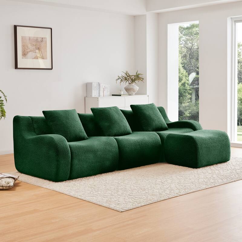 Anmytek Modern 3-Seat Chaise Sofa - High-Quality Teddy Fabric - Green