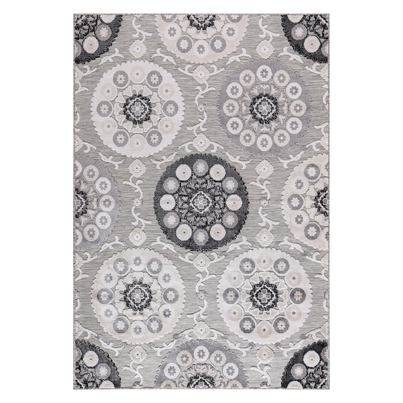 Beverly Rug Equator Medallion Bohemian Indoor Outdoor Area Rug - 6X9 - Grey