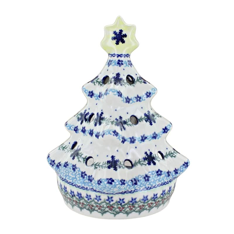 Blue Rose Polish Pottery 198 Vena Christmas Tree Luminary - Winter Celebration
