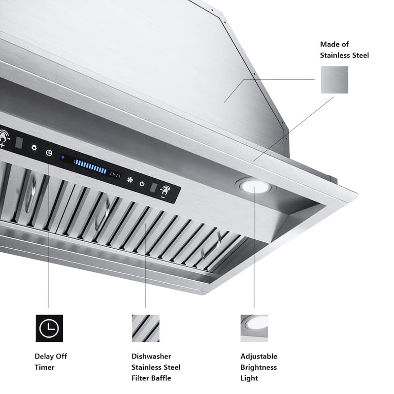 IKTCH 36 Inch Builtin/Insert Range Hood 900 CFM Quiet and Efficient Smoke and Odor Elimination