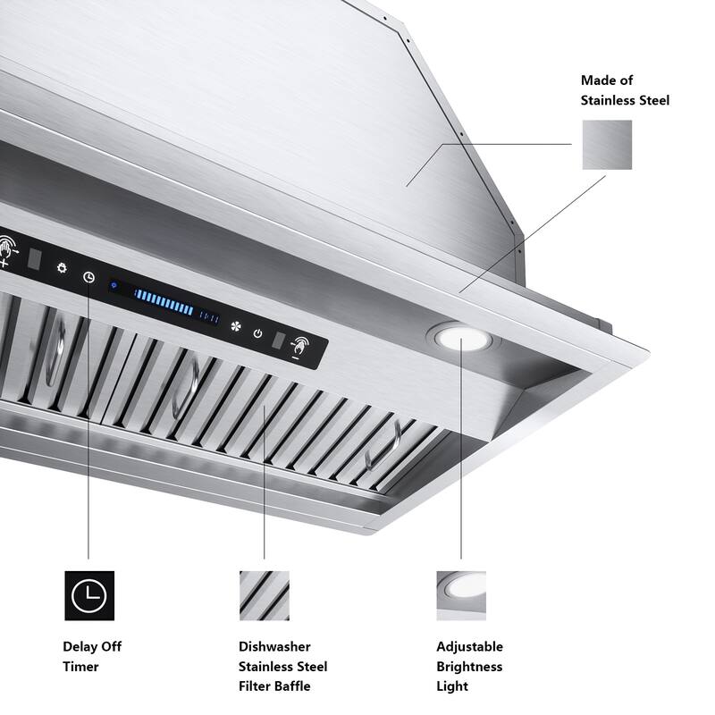 IKTCH 42 Inch Builtin/Insert Range Hood 900 CFM Quiet and Efficient