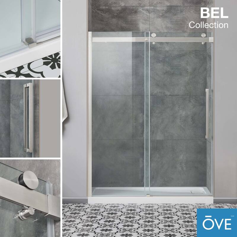 OVE Decors Bel Soft-Close Frameless Sliding Soft Close Shower Door - 60" - Satin Nickel