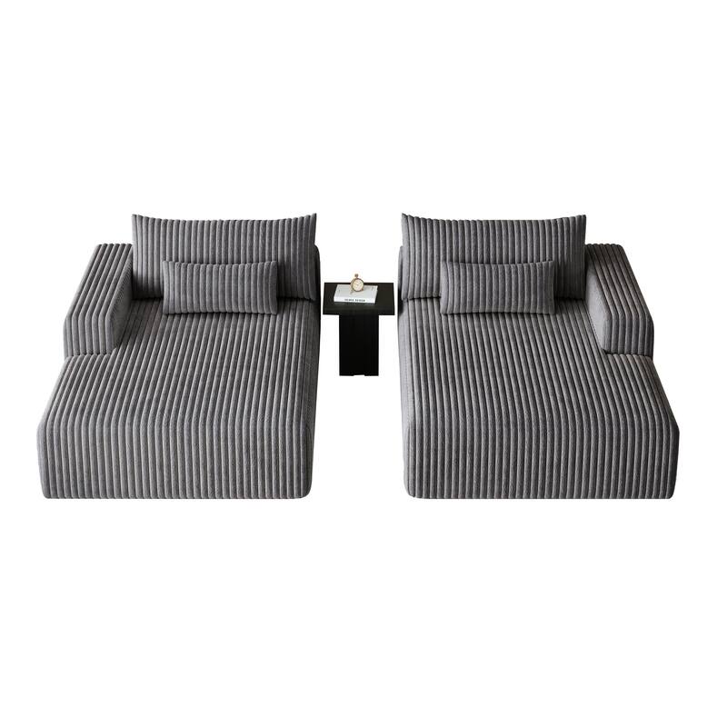 102" Corduroy Cloud Chaise Sectional with Reclining Sofa Bed, No-Assembly Design & Ergonomic Backrest