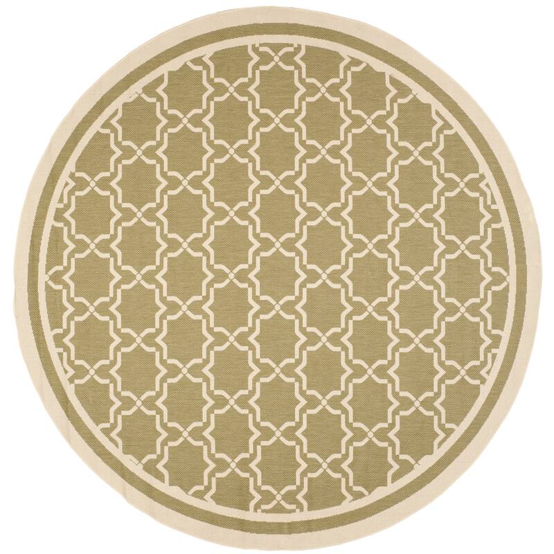 SAFAVIEH Courtyard Thomasina Indoor/ Outdoor Waterproof Patio Backyard Rug - 7'10" Round - Green/Beige