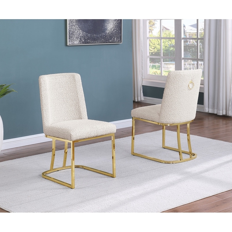 Best Quality Furniture Boucle 2pc Chairs Chrome Legs