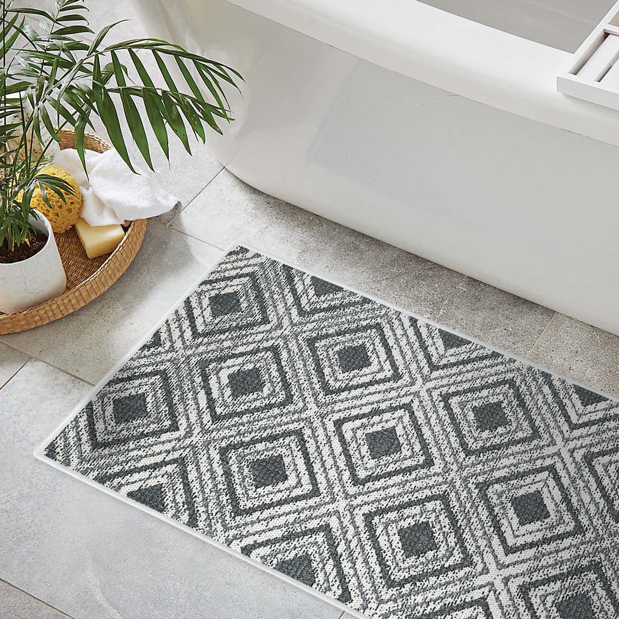 3D Black White Grid Floor Memory Foam Home Carpet Rug Non-slip Door Bath Mat 