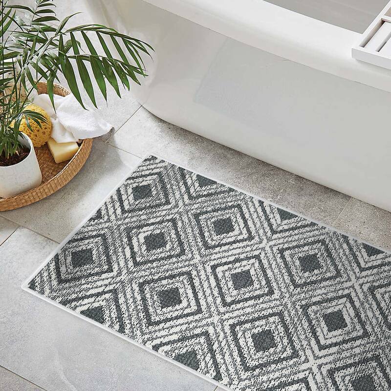Geometric Design 3 Piece Bathroom Rugs Set - Non-Slip Ultra Thin Bath Rugs for Bathroom Floor - Washable Bathroom Mats Set