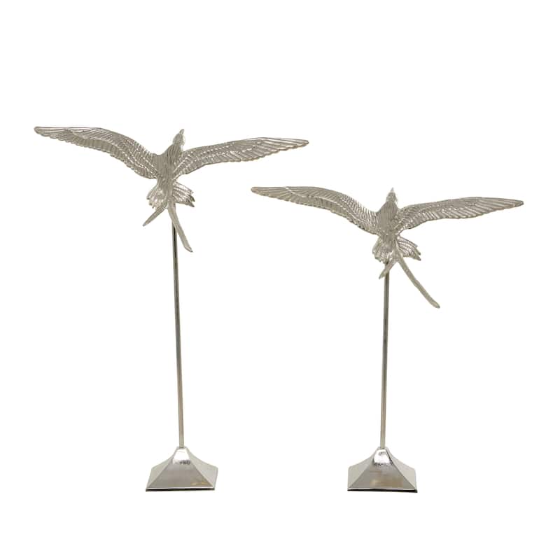 Silver Aluminum Metal Bird Decorative Sculpture (Set of 2)