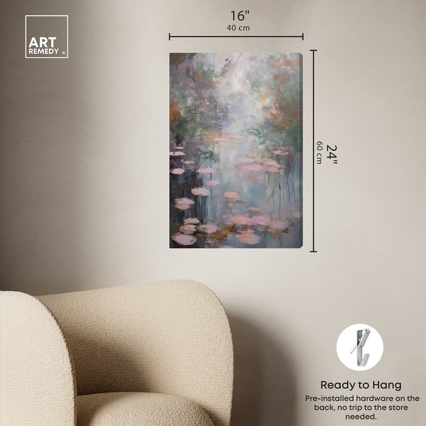 dimension image slide 3 of 6, Art Remedy Pink Impressionisty Lilypads Gallery Wrapped Impressionism 1 Piece Canvas Wall Art