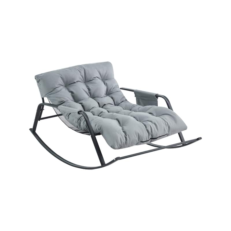 Rocking Chair with Extra-Wide Technical leather Upholstered Gliding Chair Boucle Reclining Chair, Modern Accent Chair