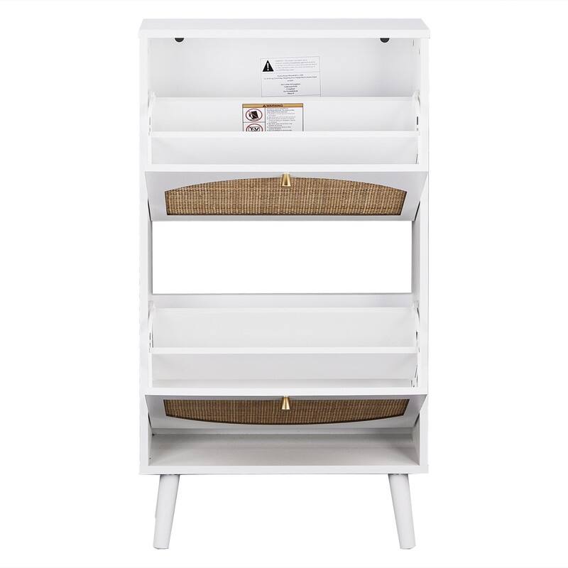 Rattan Shoe Cabinet with 2 / 4 Flip Drawers, Narrow Shoe Storage Cabinet,Organizer for Entryway, Bedroom, Living Room