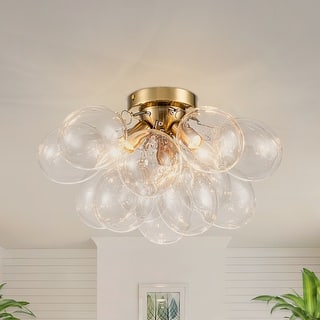 Starsky 3-Light 17in. Contemporary Glass Bubble Semi Flush Mount